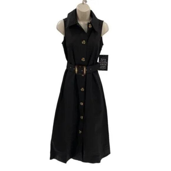 Tuckernuck NEW Black Sleeveless Button Down Chamberlin Shirt Midi Dress Size M - Picture 5 of 11